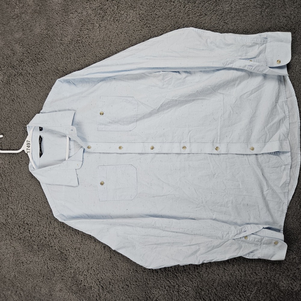 Travis Mathew Men's Size XL Long Sleeve Button Up Shirt Blue Two Pockets‎